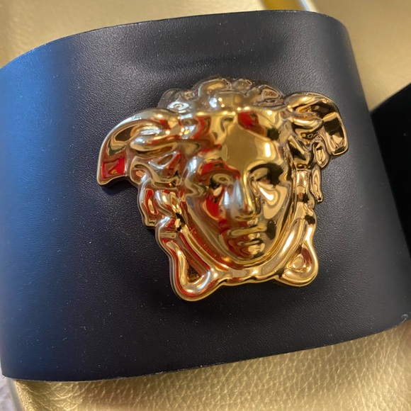 VERSACE Black & Gold 'La Medusa' Slides - Picture 6 of 12